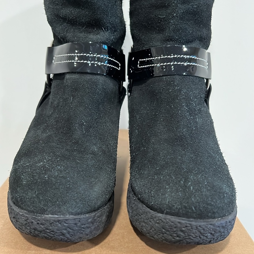 Cole Haan Black Suede Wedge Mid-Calf Pull On Boot Size 7.5 - Picture 5 of 13